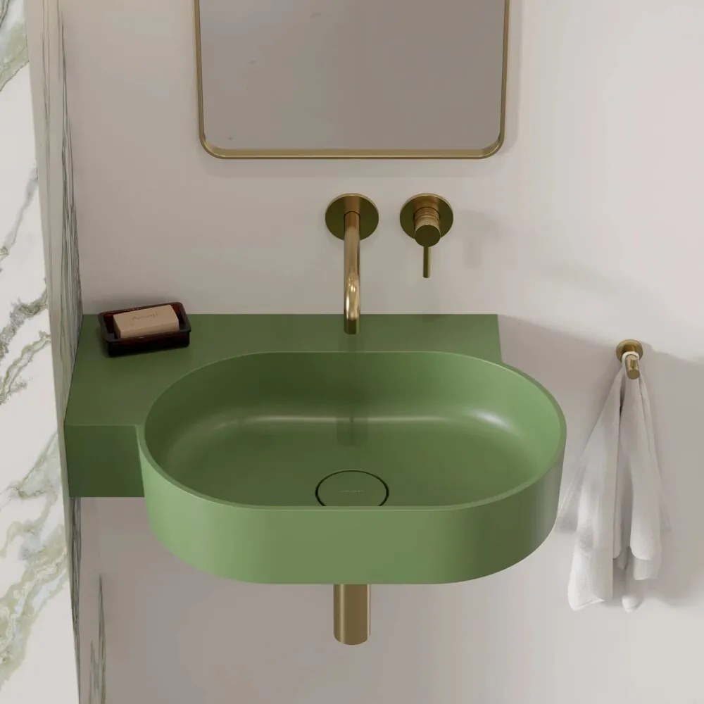 Lavoar suspendat Omnires Ovo M+ finisaj verde mat 64.5 cm stanga