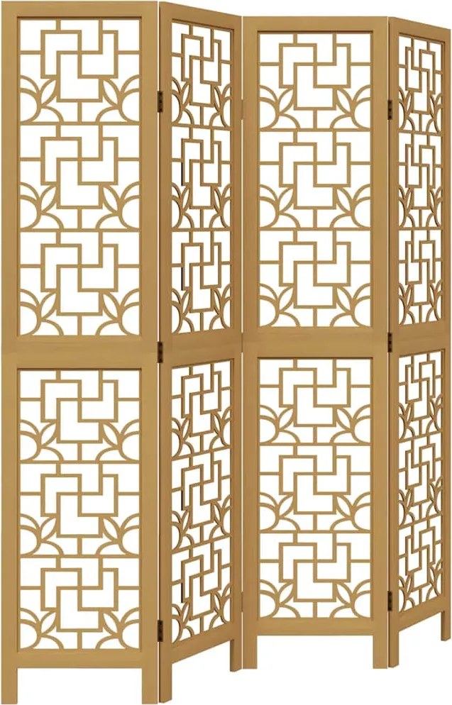 vidaXL Paravan de cameră cu 4 panouri, maro, lemn masiv paulownia