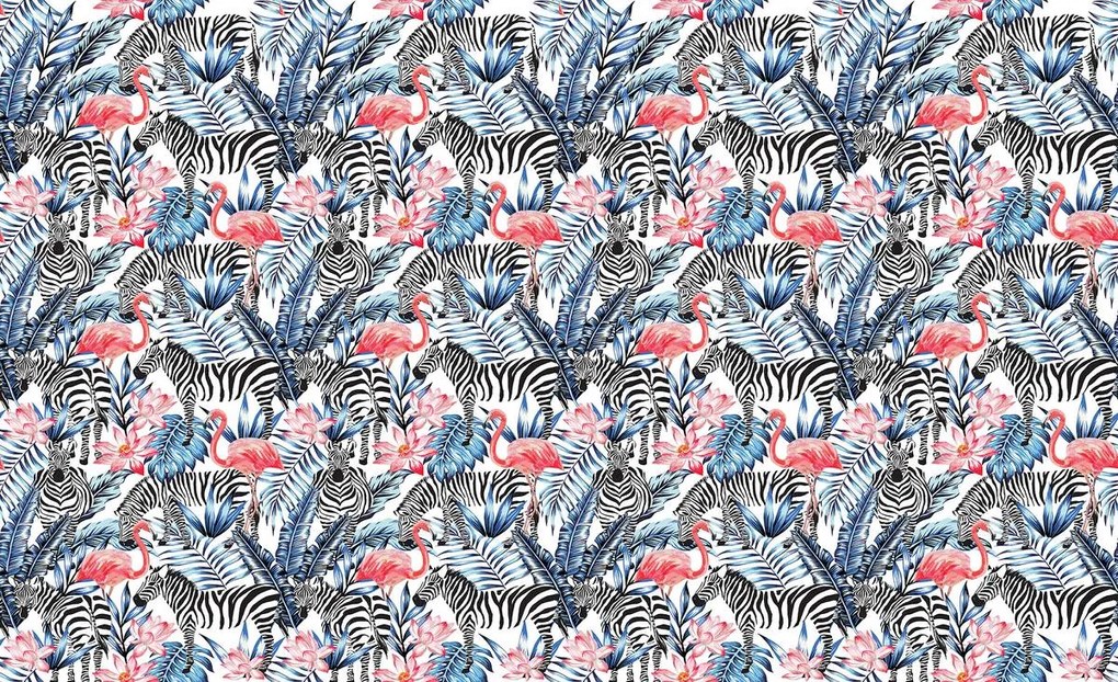 Fototapet - Mozaic - zebra cu flamingo (152,5x104 cm), în 8 de alte dimensiuni noi