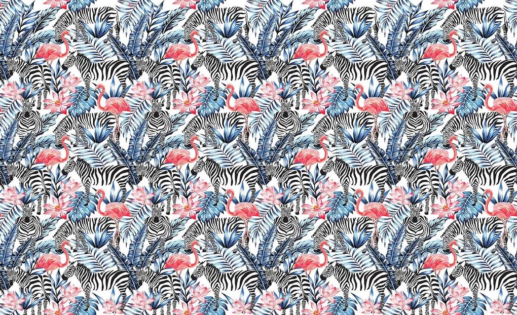 Fototapet - Mozaic - zebra cu flamingo (152,5x104 cm)