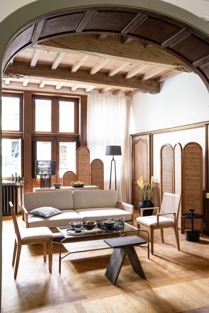 Paravan decorativ, din rattan si lemn de pin, Namaste