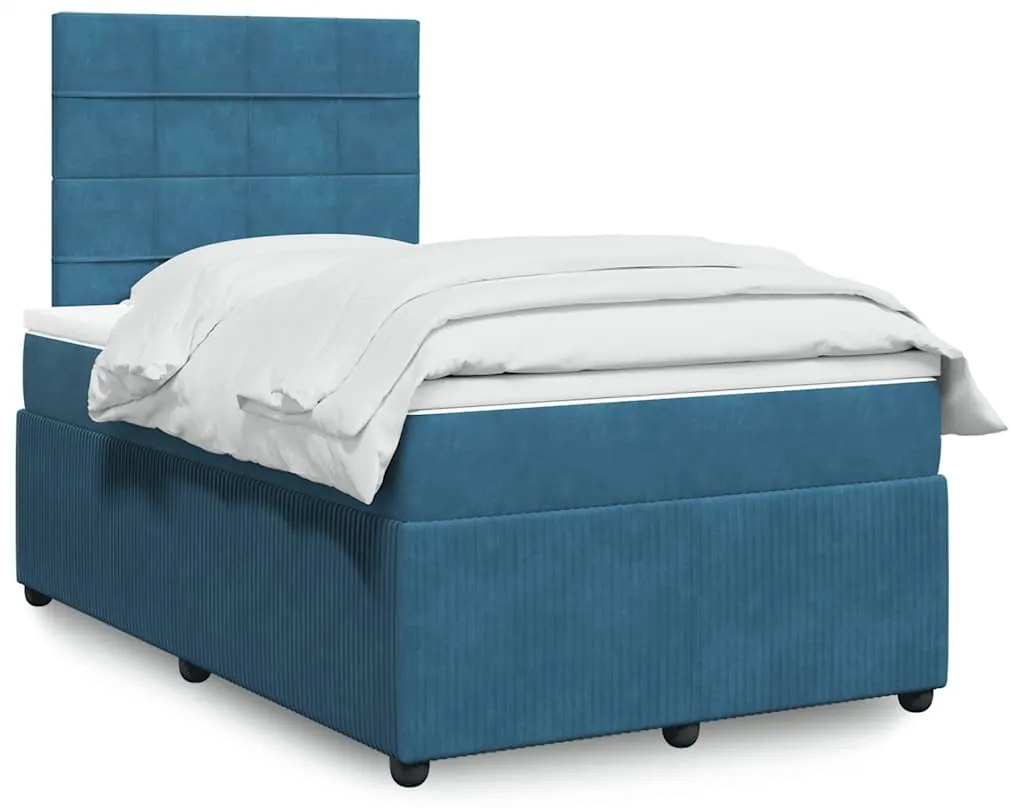 vidaXL Pat box spring cu saltea, albastru închis, 120x190 cm, catifea