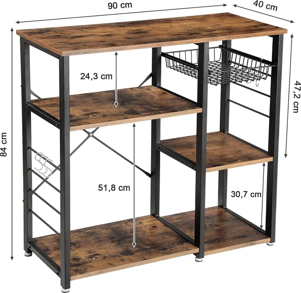 Raft de bucatarie cu cos extensibil TAYLOR 84x90 cm, maro rustic