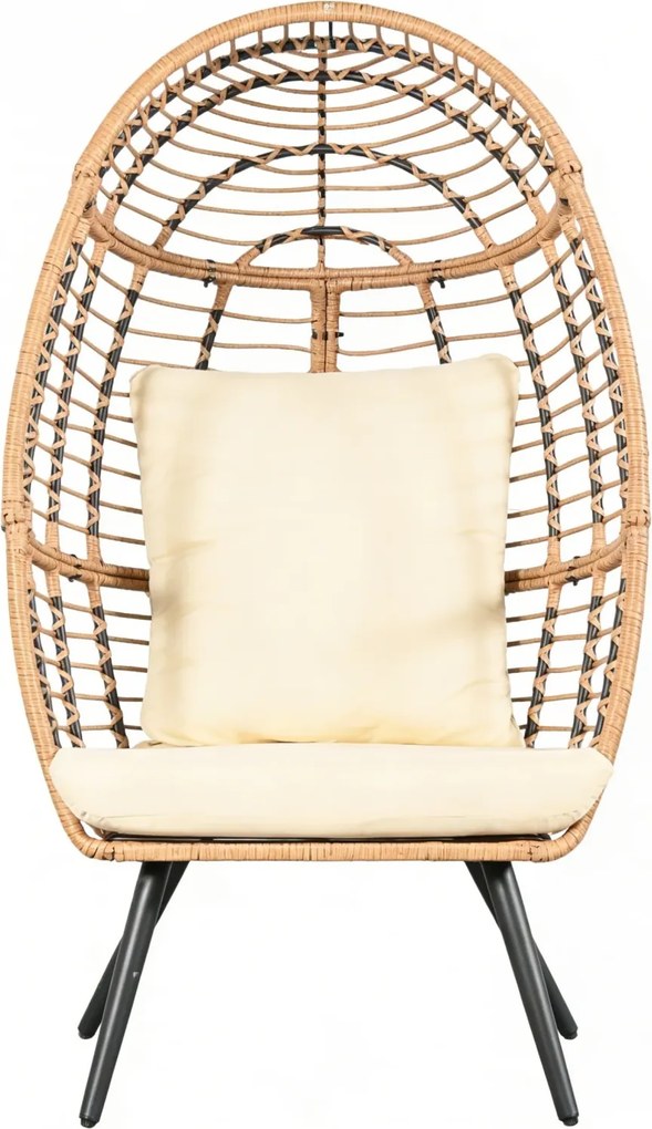 Scaun tip ou din ratan pentru grădină sau terasă, cu pernă groasă, material impermeabil, 74x83x146 cm, Alb/Bej