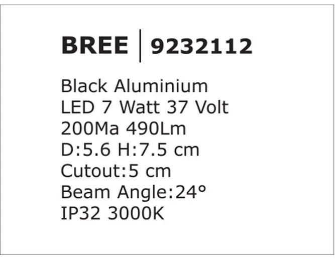 Spot LED incastrabil pentru tavan fals BREE negru NVL-9232112