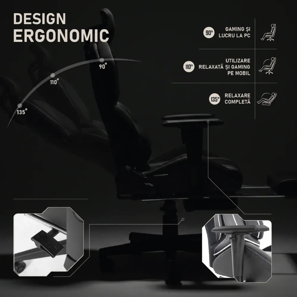 LUMINA X-Motion Core – Gaming & Office –Ergonomie, Confort Total, PU, Negru/Alb