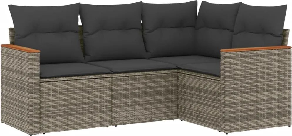 vidaXL Set canapea de grădină cu perne, 4 piese, gri, poliratan