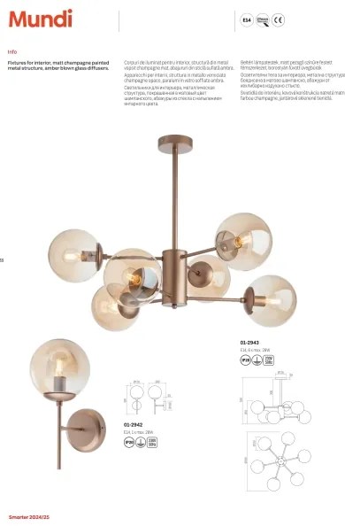 Redo 01-2942 - Aplica de perete MUNDI 1xE14/28W/230V cupru/fumuriu
