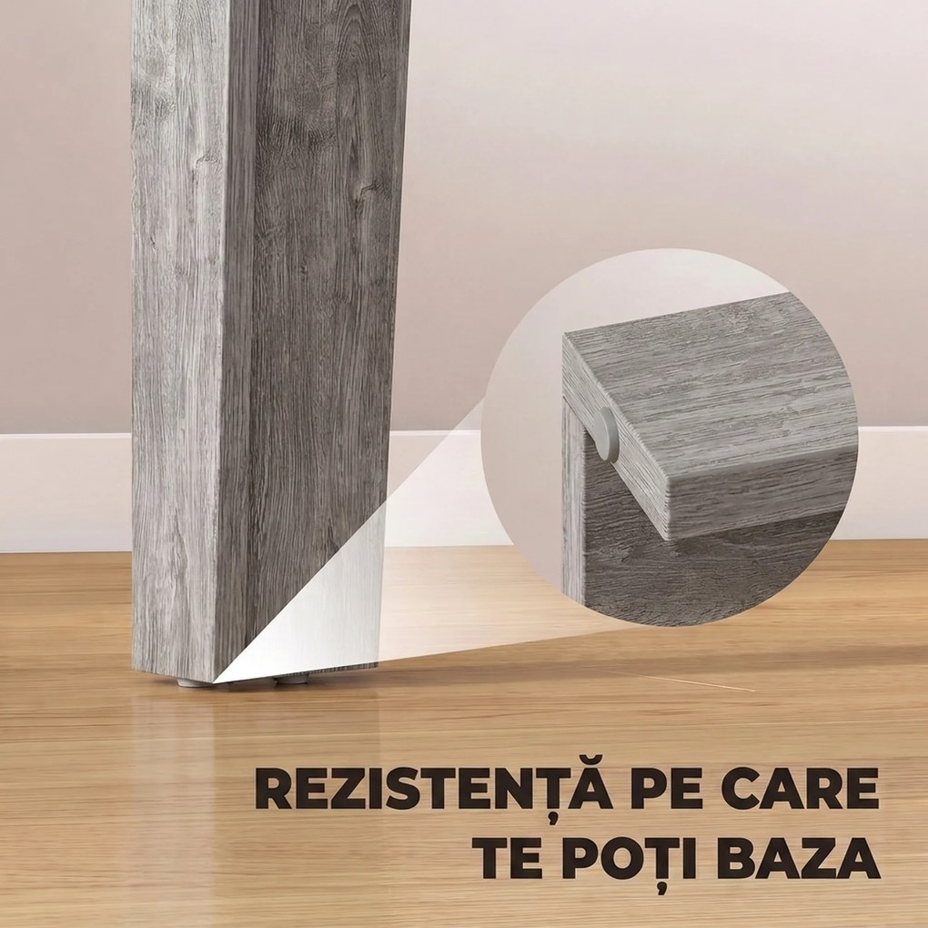 HOMCOM Masă de Sufragerie pentru 4 Persoane, Masă de Bucătărie Pătrată 80 x 80 x 75 Cm cu Piciorușe Antiderapante, Gri cu Efect de Lemn | Aosom Romania