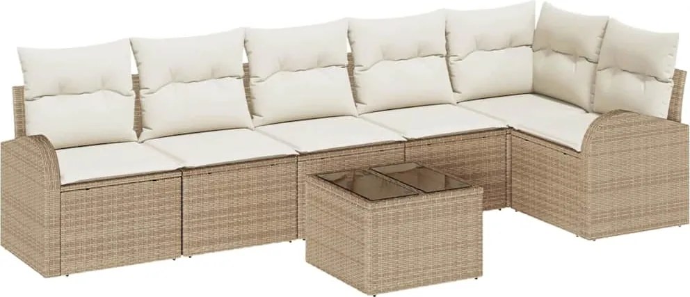 vidaXL Set de canapele pentru grădină 7 pcs Bej și Alb poliratan