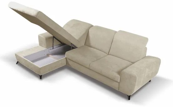 Colțar extensibil ALTA, tapițat, cu spațiu de depozitare, șezlong pe partea stângă, bej