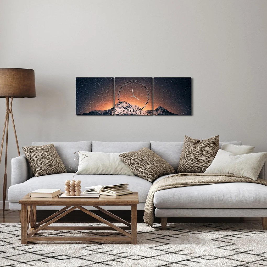 Tablou cu cerul nocturn și munți (cu ceas) (90x30 cm)
