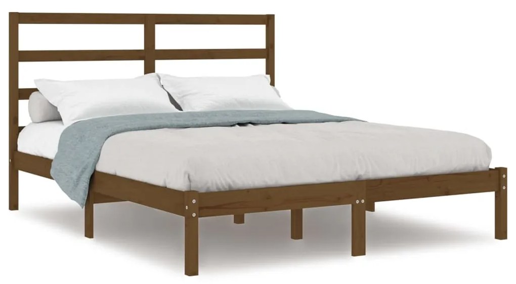 Cadru pat Small Double 4FT, maro miere, 120x190 cm, lemn masiv maro miere, 120 x 190 cm