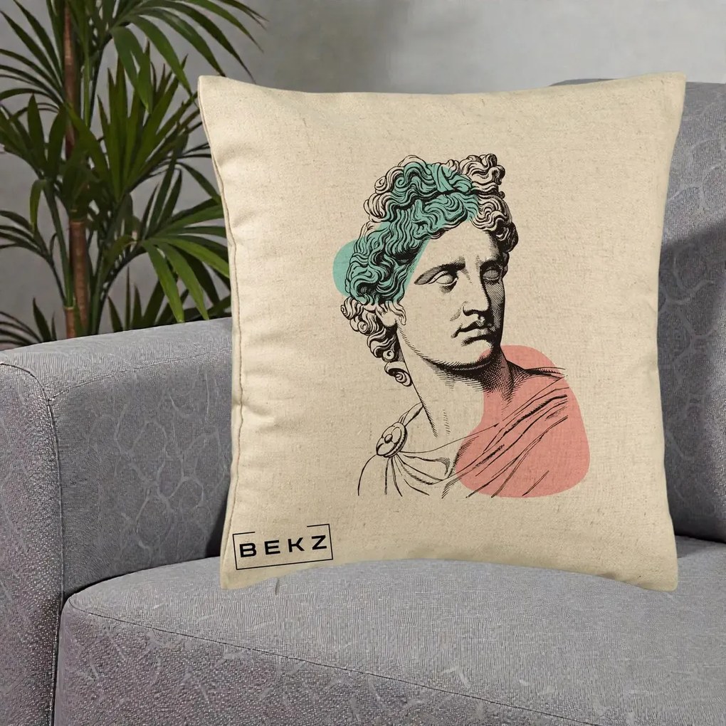 Perna Decorativa Bust Grec Vaporwave, 40x40 cm, Bej, Husa Detasabila, Perna Inclusa, BEKZ®