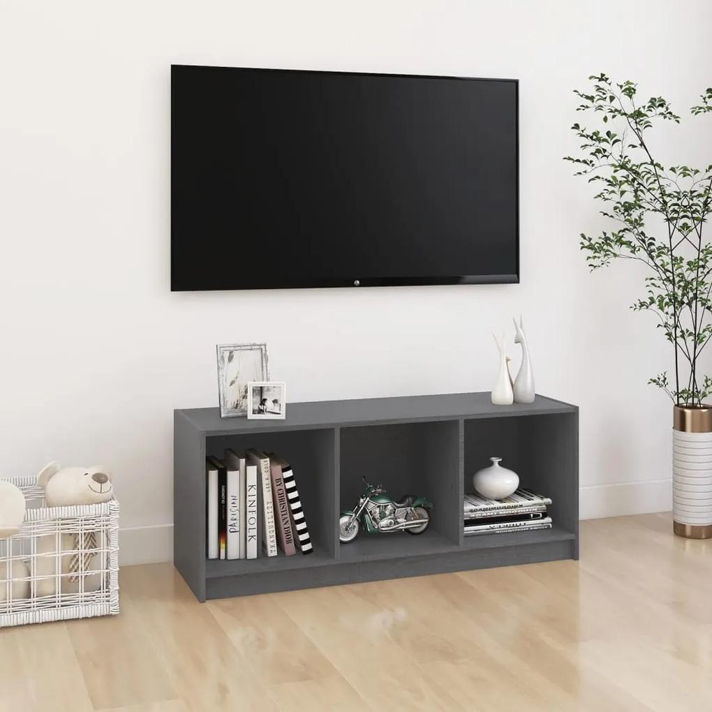 Comoda TV, gri, 104x33x41 cm, lemn masiv de pin