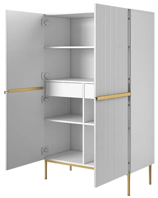 Comodă înaltă Nicole 100 cm - alb mat / picioare aurii