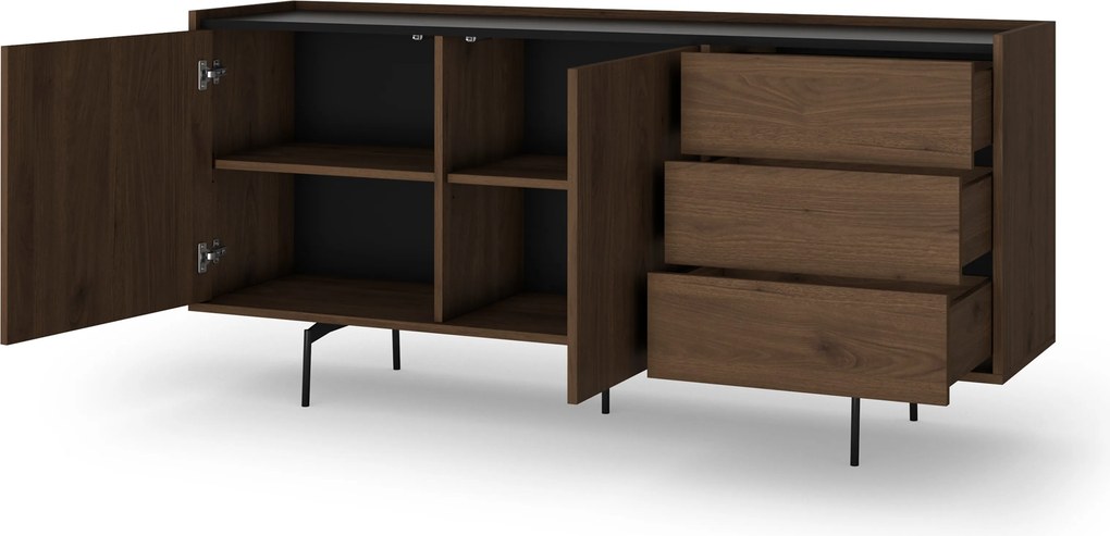 Comodă Zenar 170 cm cu sertare - nuc elegant / negru