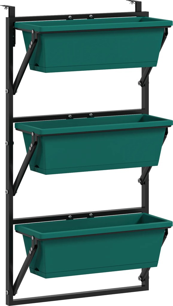 Outsunny Jardinieră Verticală pentru Exterior cu 3 Niveluri și Ghivece cu Orificii de Drenaj, 56x42x100 cm, Verde | Aosom Romania