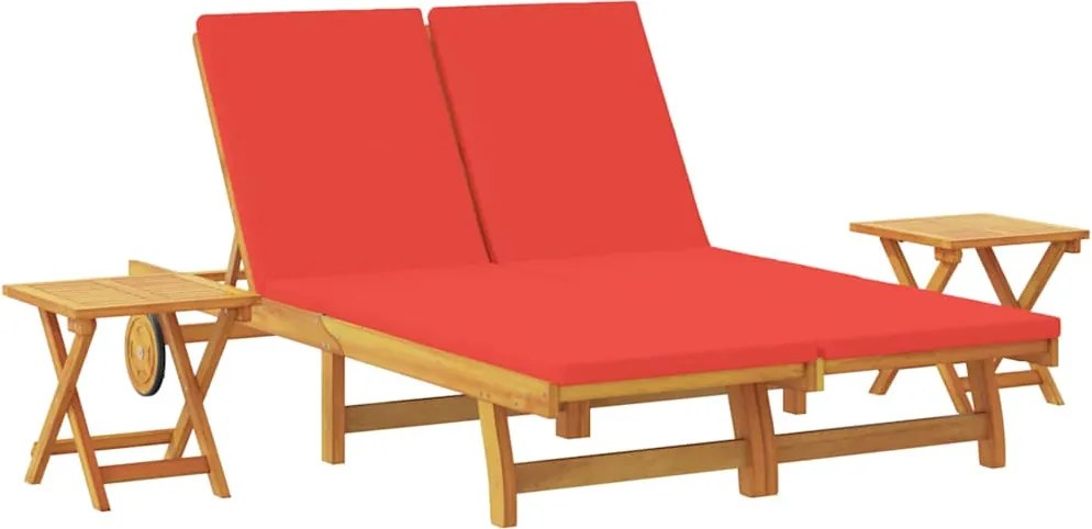 vidaXL Șezlong cu pernă Roșu Lemn Solid de Acacia