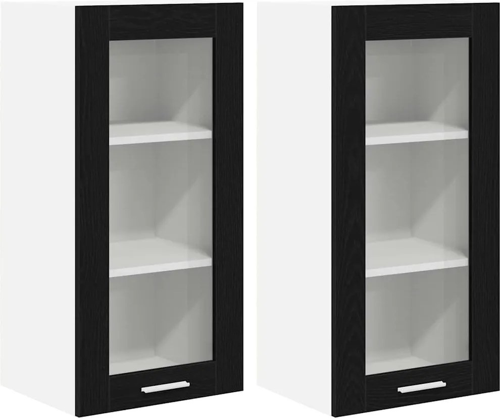 vidaXL Dulap suspendat cu ușă 2 pcs Stejar Negru 40 x 31 x 80 cm