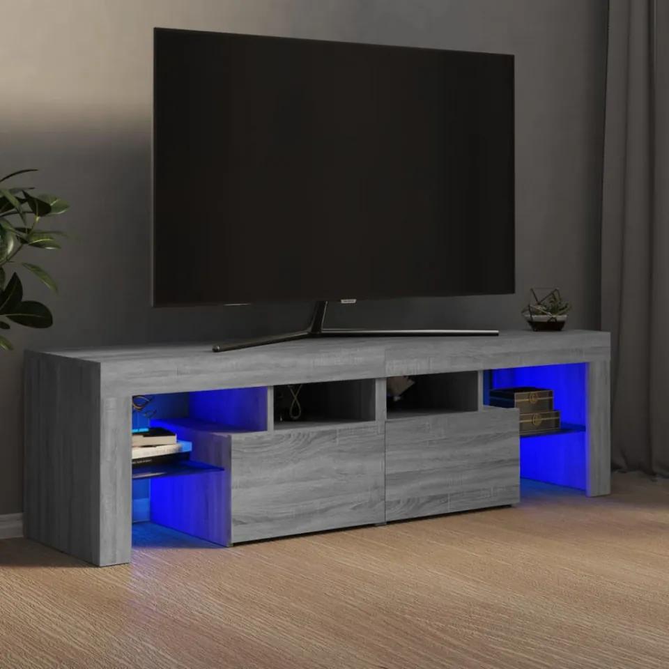Comodă TV cu lumini LED, gri sonoma, 140x36,5x40 cm