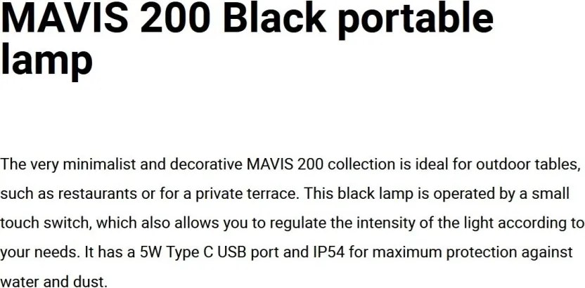 Lampa de exterior portabila IP54 MAVIS 200 negru
