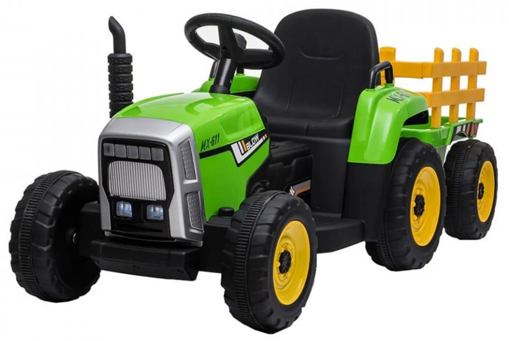 Tractor Electric XXL cu acumulator pentru copii NOVOKIDS™ Little Farmer , Cu remorca, Melodii si USB , 3-8 ani , Baterie12V, 2 Viteze, lungime 137