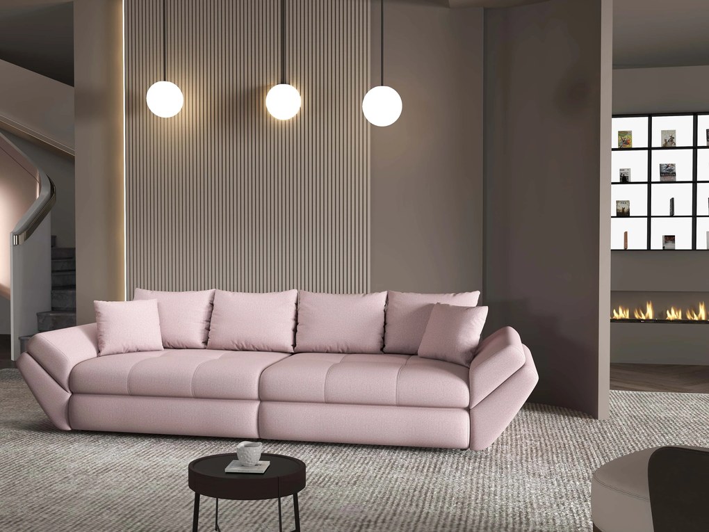 Canapea extensibilă dumonde cu ladă de depozitare si sezut confortabil din spuma high-density, Loana Enjoy Roz 300x100 cm