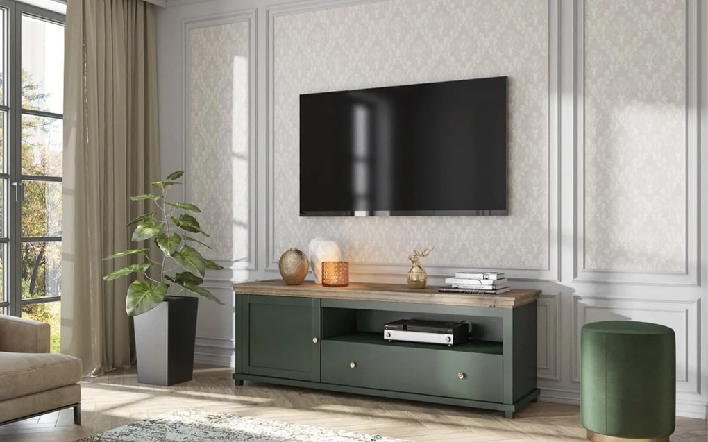 Comodă TV lemn masiv Jardon Grafit, 181 × 49 × 61 cm