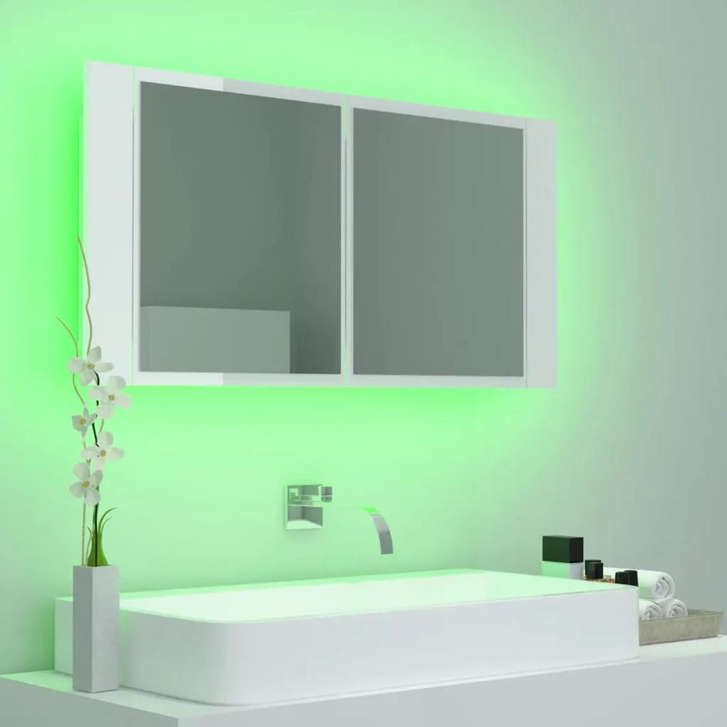 Dulap de baie cu oglinda si LED, alb extralucios, 90x12x45 cm Alb foarte lucios