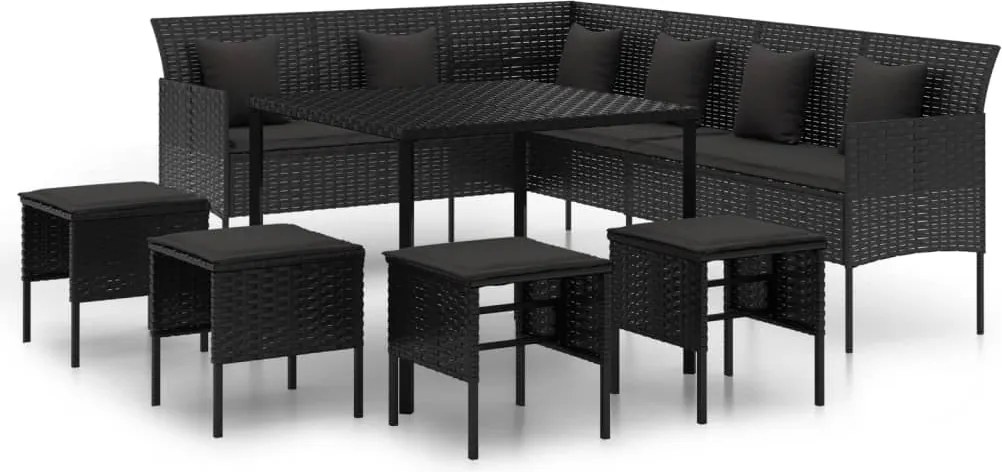vidaXL Set mobilier de grădină cu perne, 6 piese, negru, poliratan