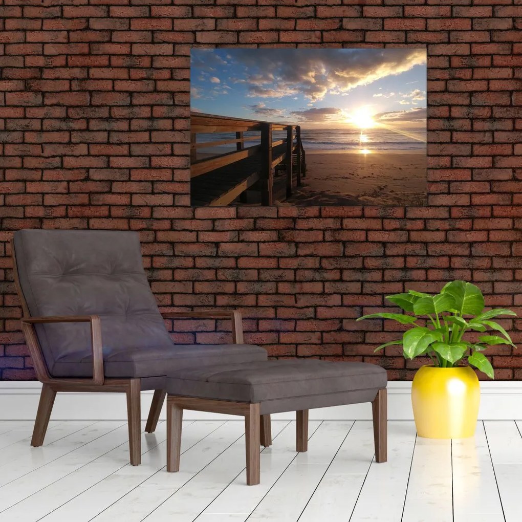 Tablou cu dig, plajă și mare (90x60 cm)