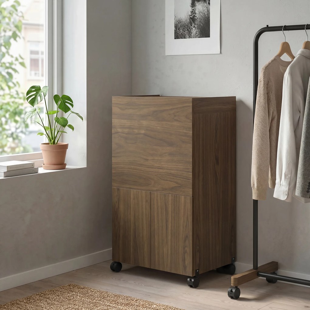 HOMCOM Dulap Masă de Călcat Pliabil cu Roți și Suport pentru Fier de Călcat, Dulap Multifuncțional cu Rafturi, Compartiment Deschis, pentru Spălătorie, Baie, 154x55x87 cm, Maro | Aosom Romania