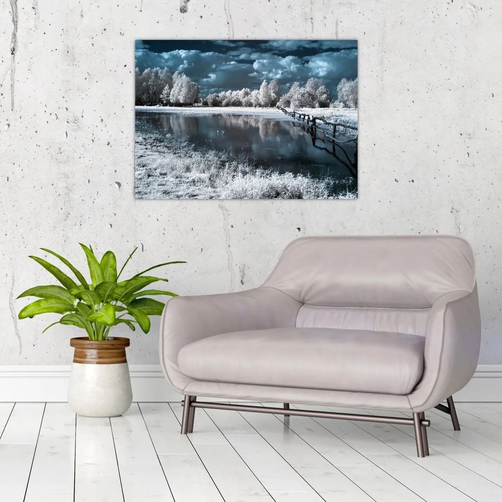 Tablou pe sticlă - Peisaj înghețat (70x50 cm)