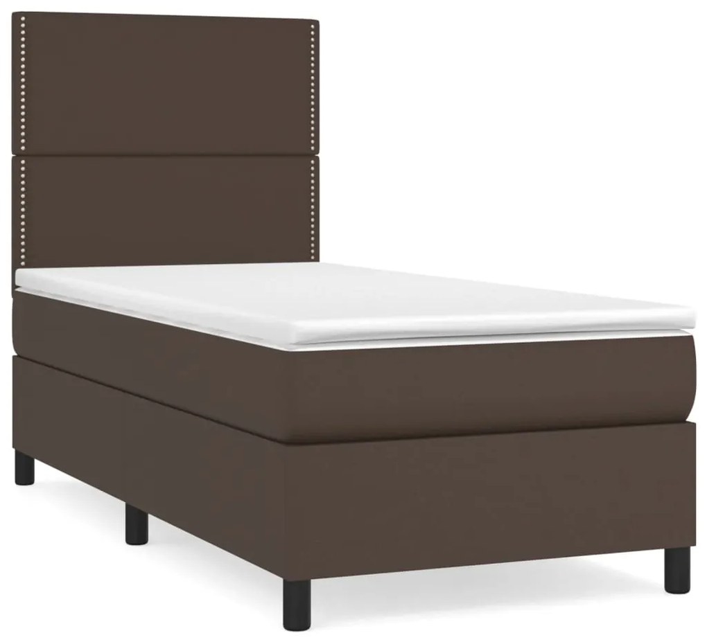 3142752 vidaXL Pat box spring cu saltea, maro, 80x200 cm, piele ecologică