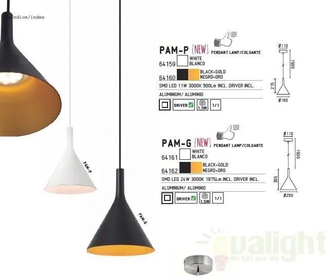 Pendul modern inaltime 171cm, diam.16,5cm LED Pam-G 64159