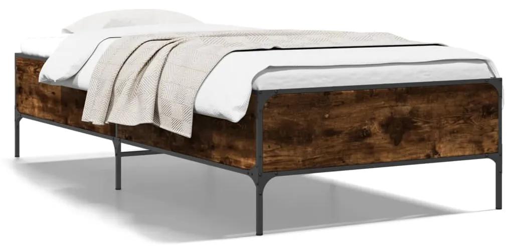 844993 vidaXL Cadru de pat, stejar fumuriu, 75x190cm, lemn prelucrat și metal