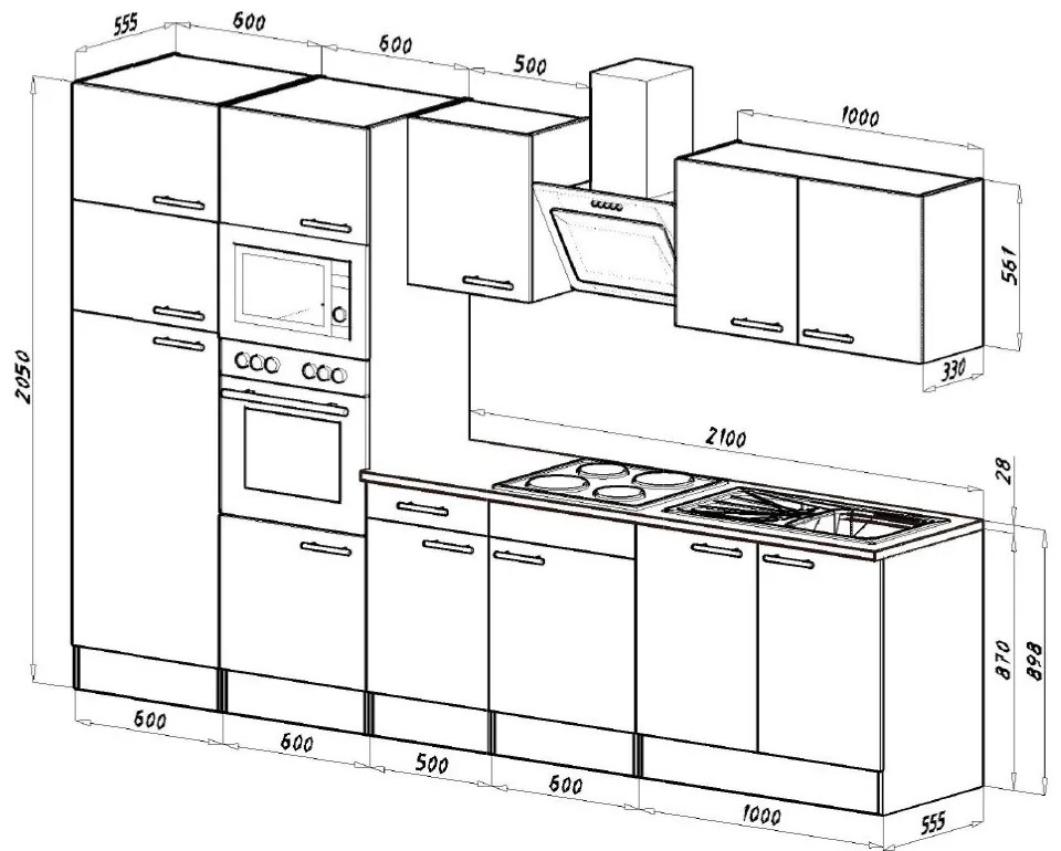 Mobilă de bucătărie Yorki 330, corp din stejar Yorki, cu față alb satinat