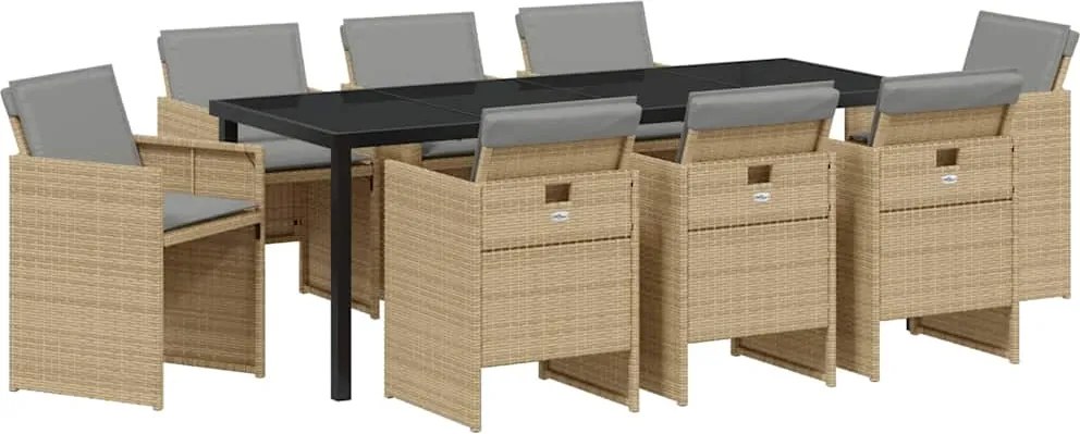 vidaXL Set de masă pentru grădină 9 pcs Bej poliratan