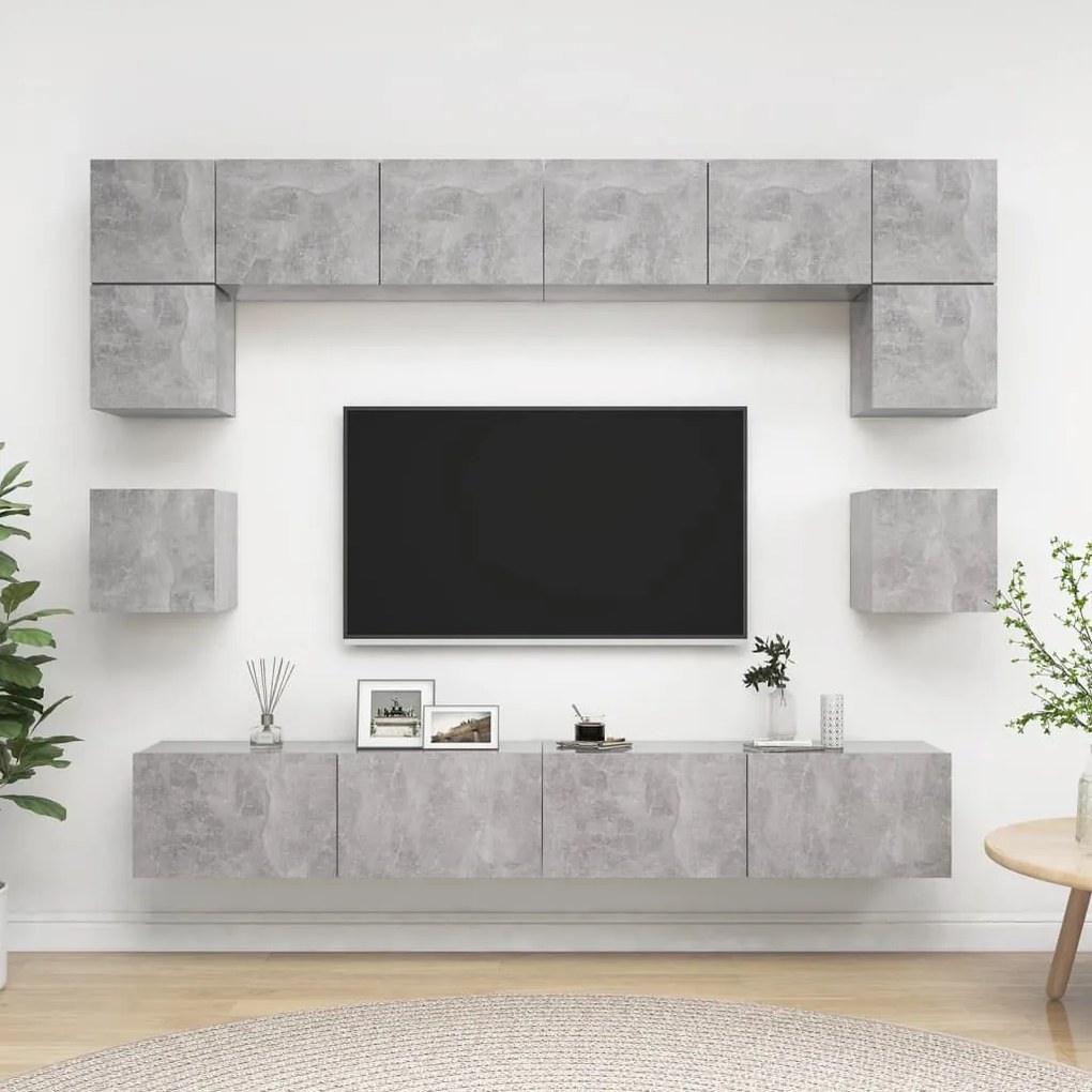 vidaXL Set de dulapuri TV, 8 piese, gri beton, lemn prelucrat