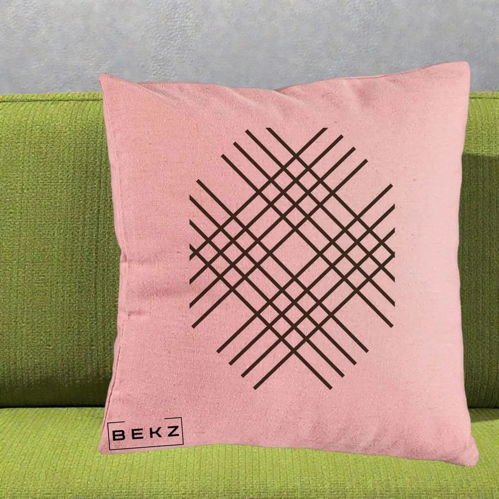 Perna Decorativa Geometric Grid, 40x40 cm, Roz, Husa Detasabila, Perna Inclusa, BEKZ®