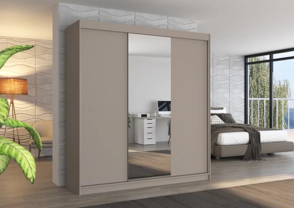 Dulap cu uși glisante SANTIAGO – cu oglindă – 200x58x215 cm – Cașmir