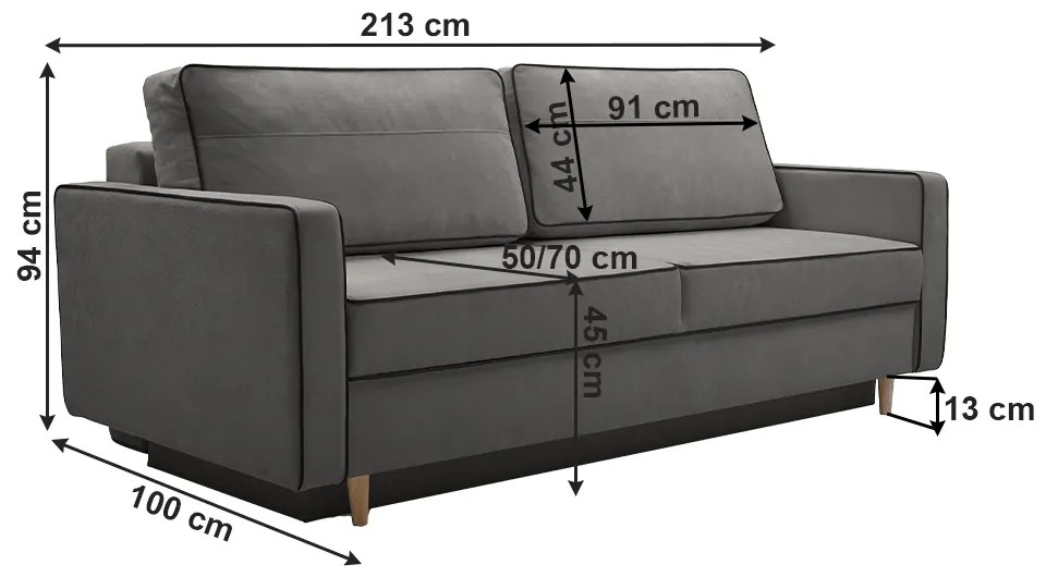 Canapea extensibila, gri   negru, BERNIA