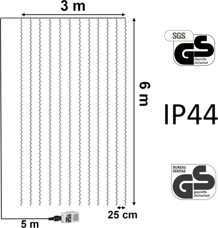 Perdea luminoasă de Crăciun - 3x6 m, 600 LED, multicolor