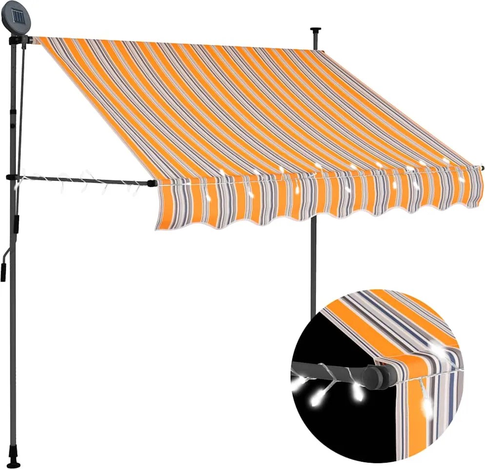 vidaXL Copertină retractabilă manual cu LED, galben & albastru, 150 cm