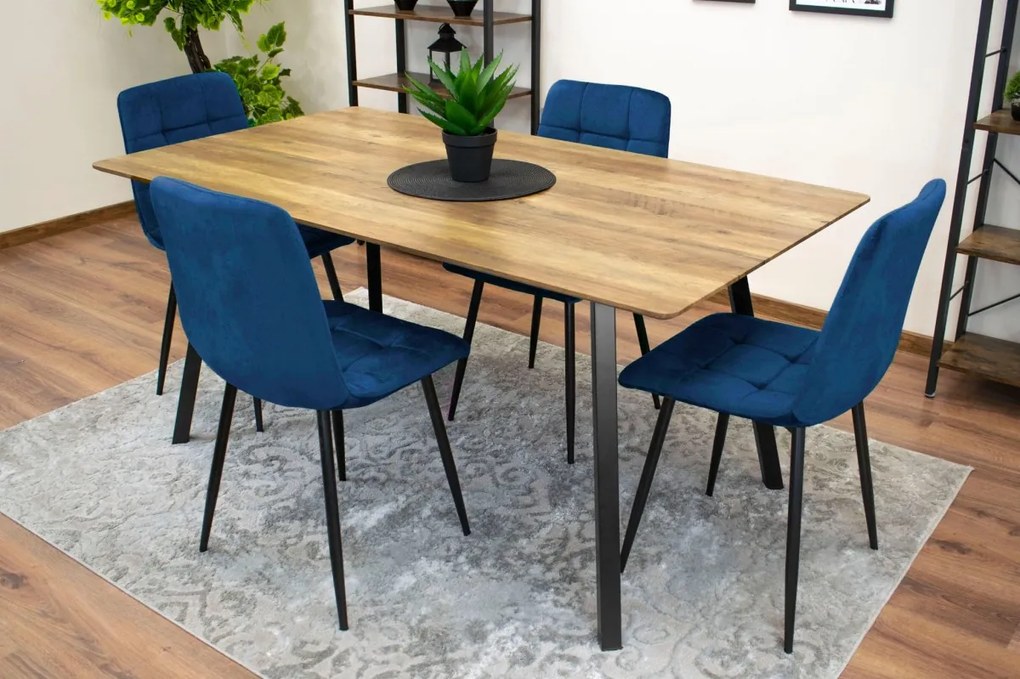 Scaun catifea albastru KARA cu picioare negre