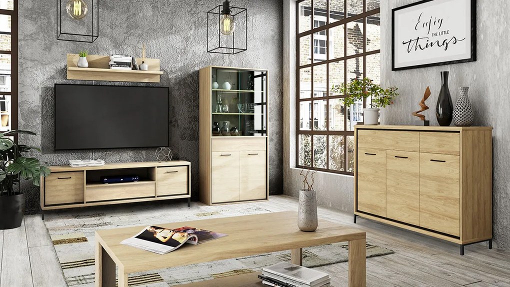 Camera de zi Stanton F122Luminos lemn, Părți separate, Cu comodă tv, Cu componente suplimentare, PAL laminat, Sticlă călită, 238 kg