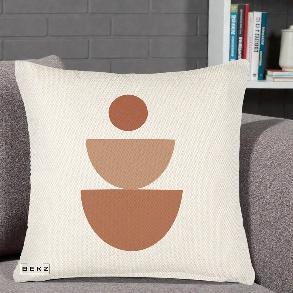 Perna Decorativa Geometric Boho Semicerc Stivuit, 40x40 cm, Crem Reliefat, Husa Detasabila, Perna Inclusa, BEKZ®