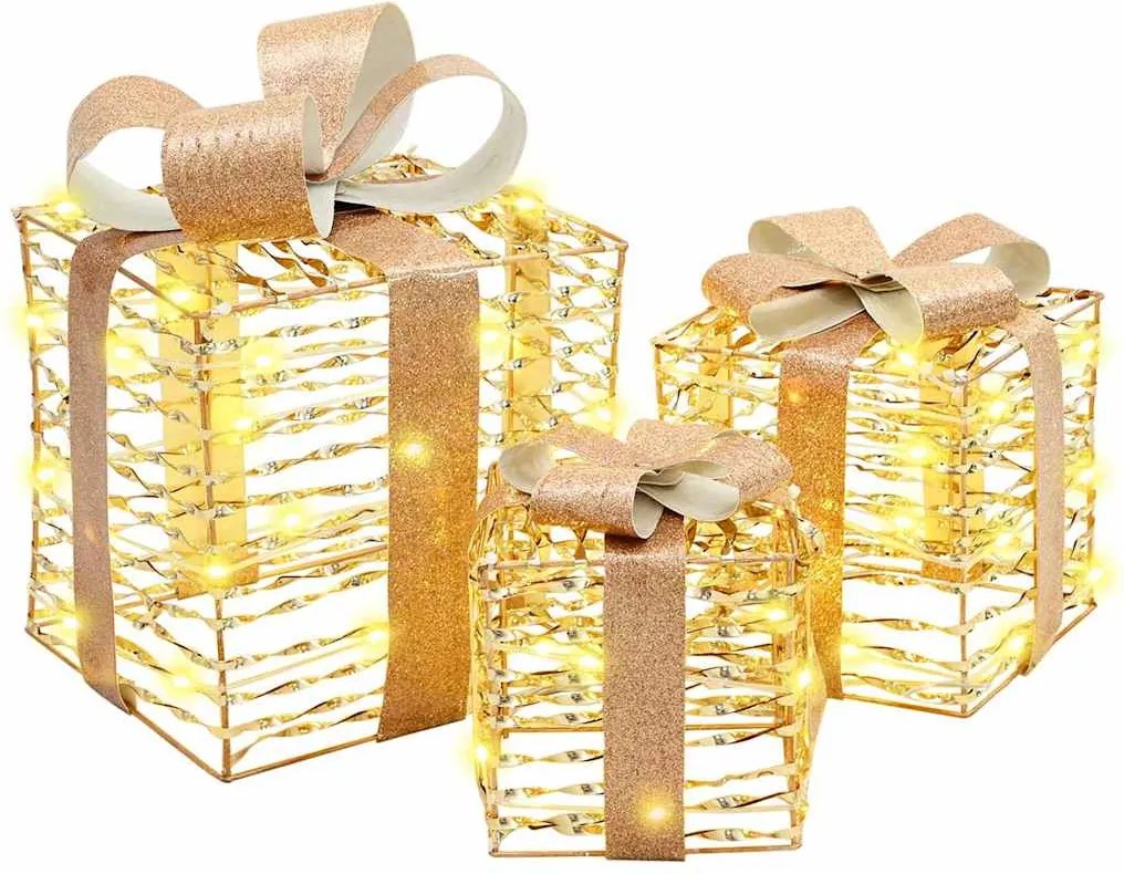 vidaXL Cutie cadou cu 60 LED 3 pcs Alb cald 20 x 20 x 20 cm PET