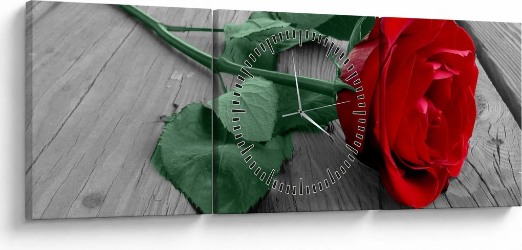 Tablou - Trandafir roșu cu tulpină verde (cu ceas) (90x30 cm)